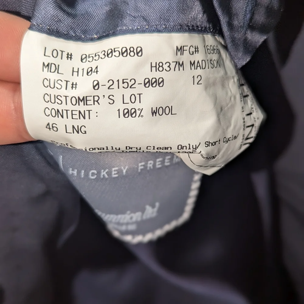 Hickey Freeman Navy Blue 100% Wool Suit 46L 34x29 Formal Wedding Business